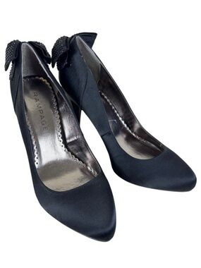 Rampage Normina Black Satin Studded Bow Stilleto Heels Women's Size 10‎